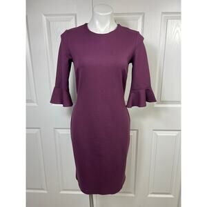 Banana Republic Ponte Knit Sheath Dress Flutter Sleeve Violet Rose Size 4
